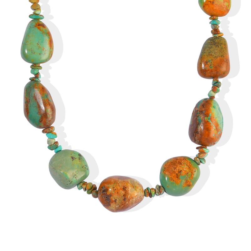 D'Joy Royal Hubei Turquoise 480.00 ctw Necklace (24 Inches) in Rhodium Over Sterling Silver