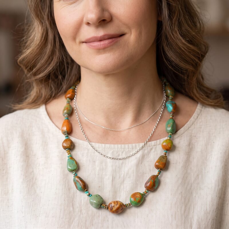 D'Joy Royal Hubei Turquoise 480.00 ctw Necklace (24 Inches) in Rhodium Over Sterling Silver