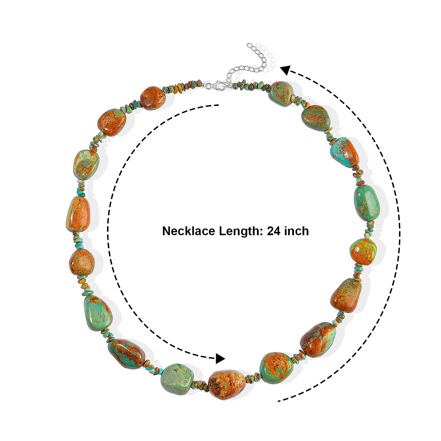D'Joy Royal Hubei Turquoise 480.00 ctw Necklace (24 Inches) in Rhodium Over Sterling Silver