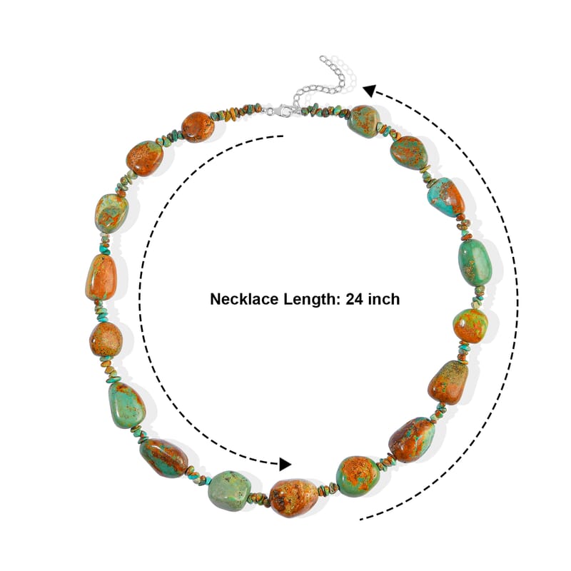 D'Joy Royal Hubei Turquoise 480.00 ctw Necklace (24 Inches) in Rhodium Over Sterling Silver