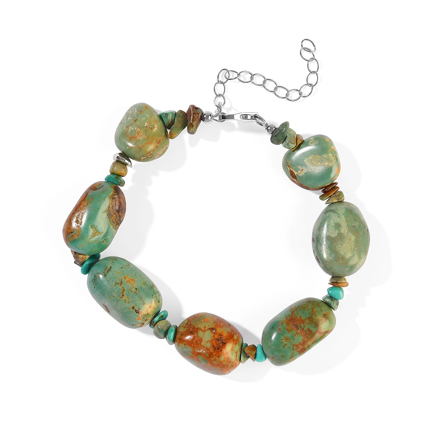 D'Joy Royal Hubei Turquoise 105.00 ctw Bracelet in Rhodium Over Sterling Silver (7.25 In)