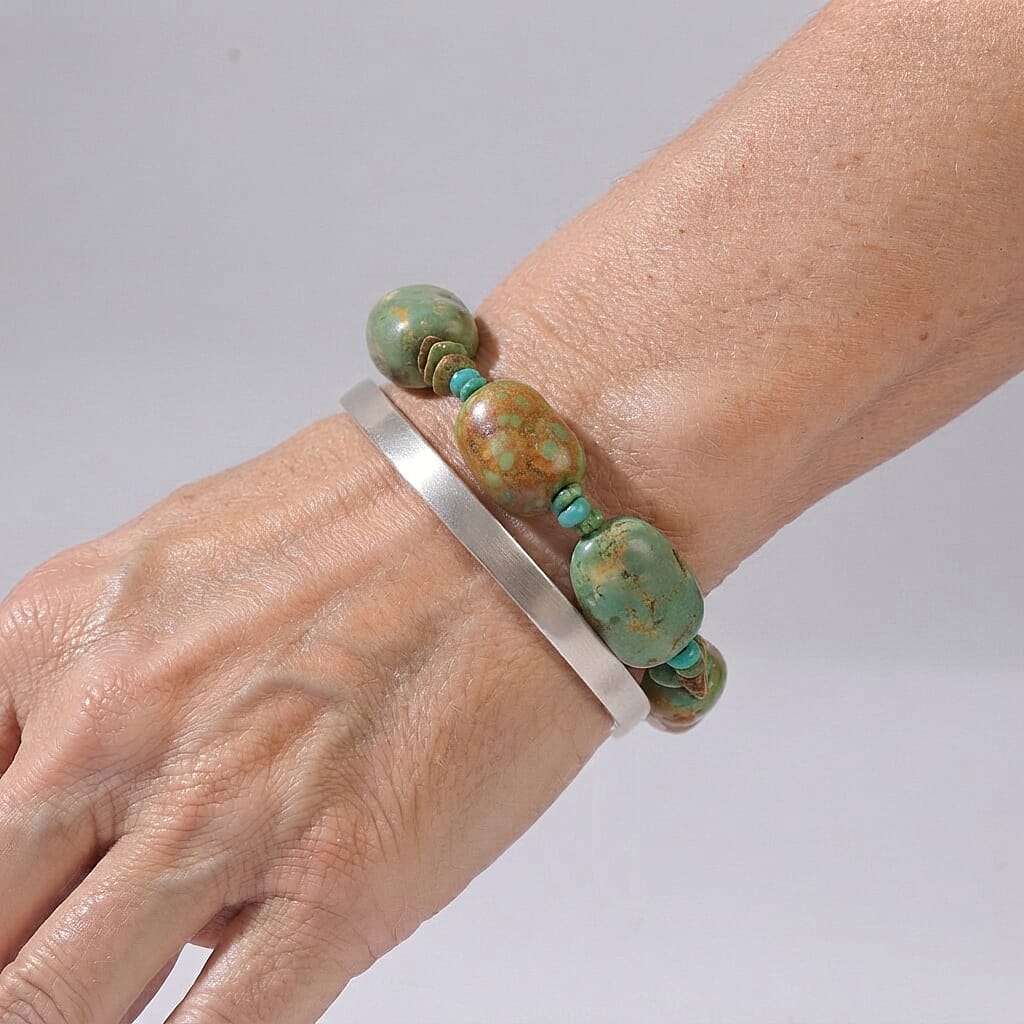 D'Joy Royal Hubei Turquoise 105.00 ctw Bracelet in Rhodium Over Sterling Silver (7.25 In)