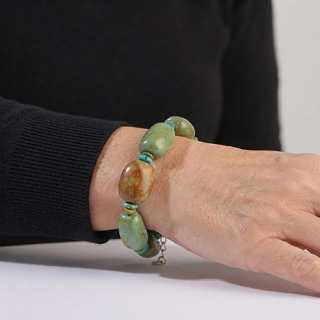 D'Joy Royal Hubei Turquoise 105.00 ctw Bracelet in Rhodium Over Sterling Silver (7.25 In)