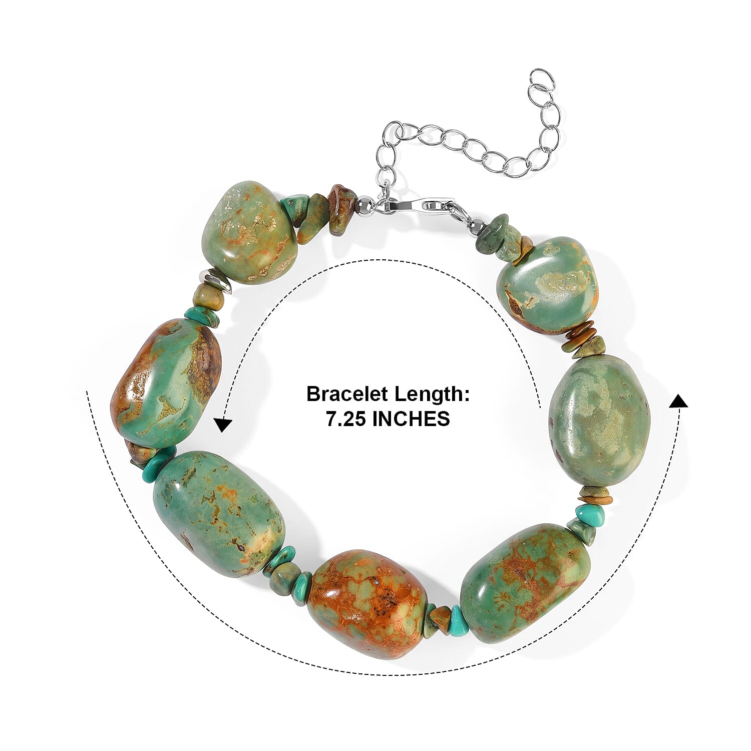 D'Joy Royal Hubei Turquoise 105.00 ctw Bracelet in Rhodium Over Sterling Silver (7.25 In)