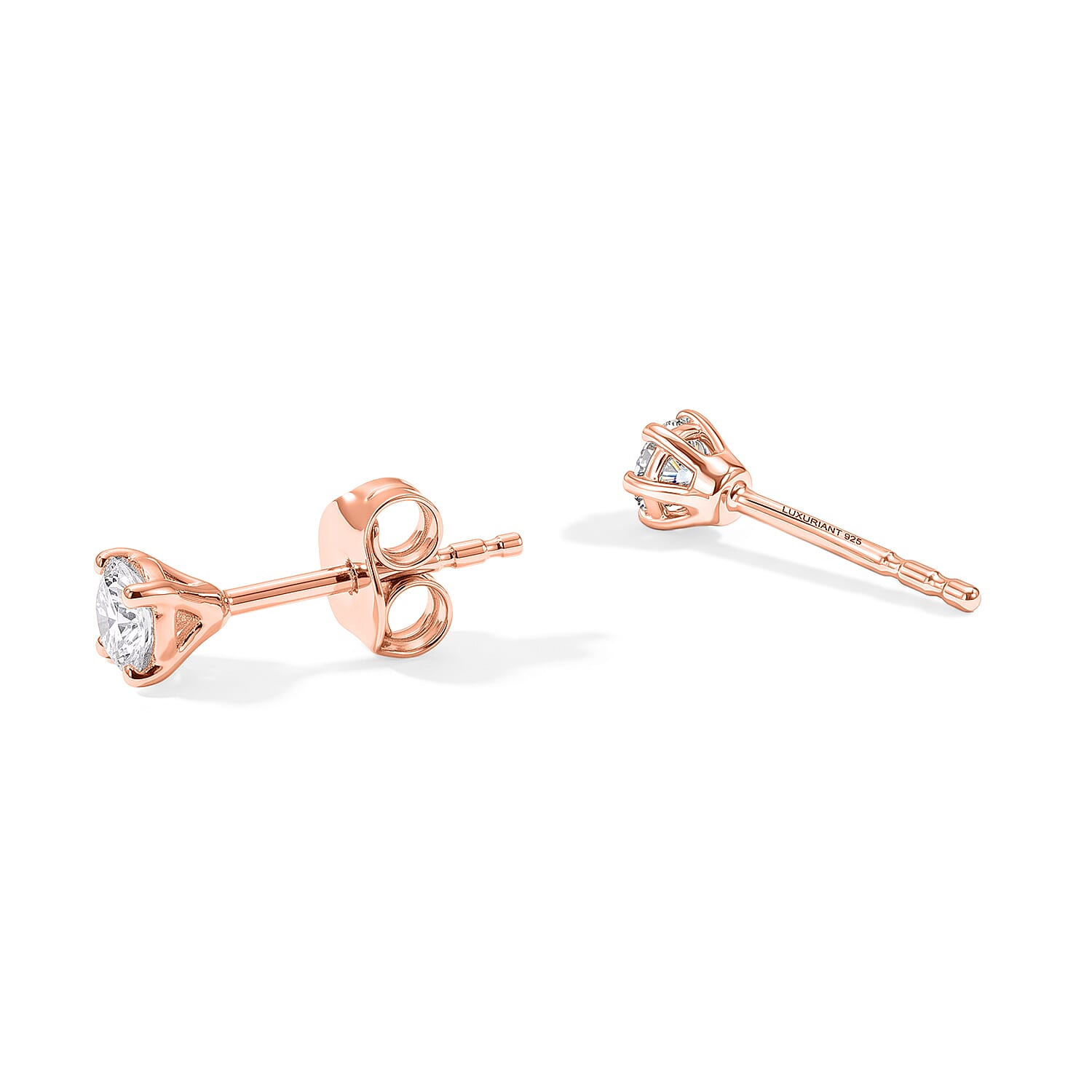 Luxuriant Lab Grown Diamond E-F VS 0.25 ctw Solitaire Stud Earrings in 18K Vermeil Rose Gold Over Sterling Silver