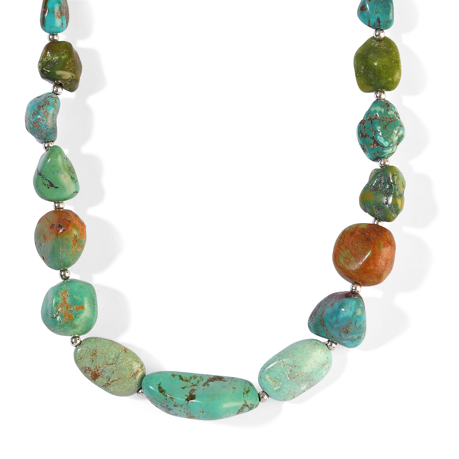 D'Joy Royal Hubei Turquoise 310.00 ctw Necklace (22 Inches) in Rhodium Over Sterling Silver