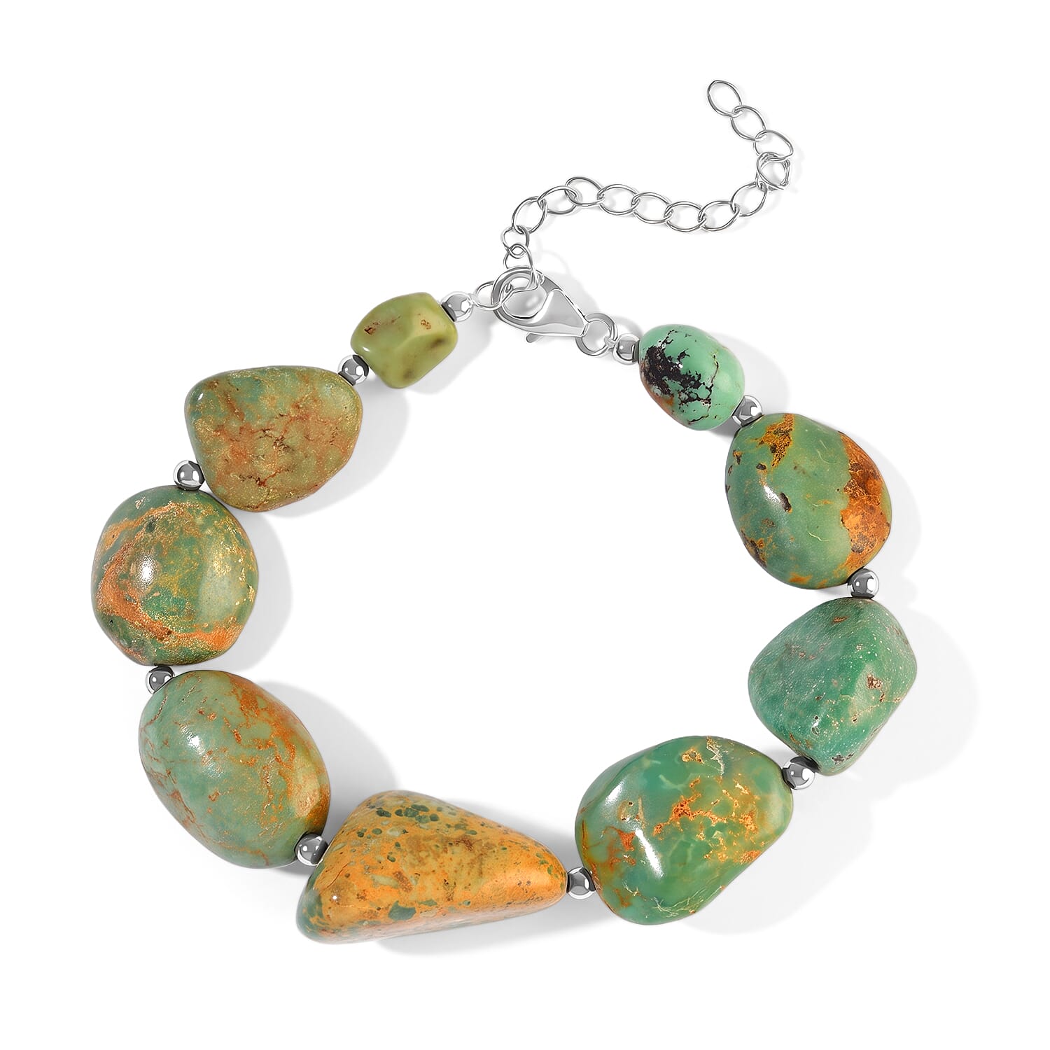 D'Joy Royal Hubei Turquoise 135.00 ctw Bracelet in Rhodium Over Sterling Silver (7.25 In)