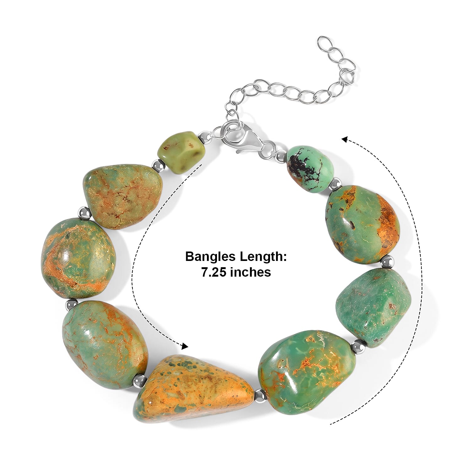 D'Joy Royal Hubei Turquoise 135.00 ctw Bracelet in Rhodium Over Sterling Silver (7.25 In)