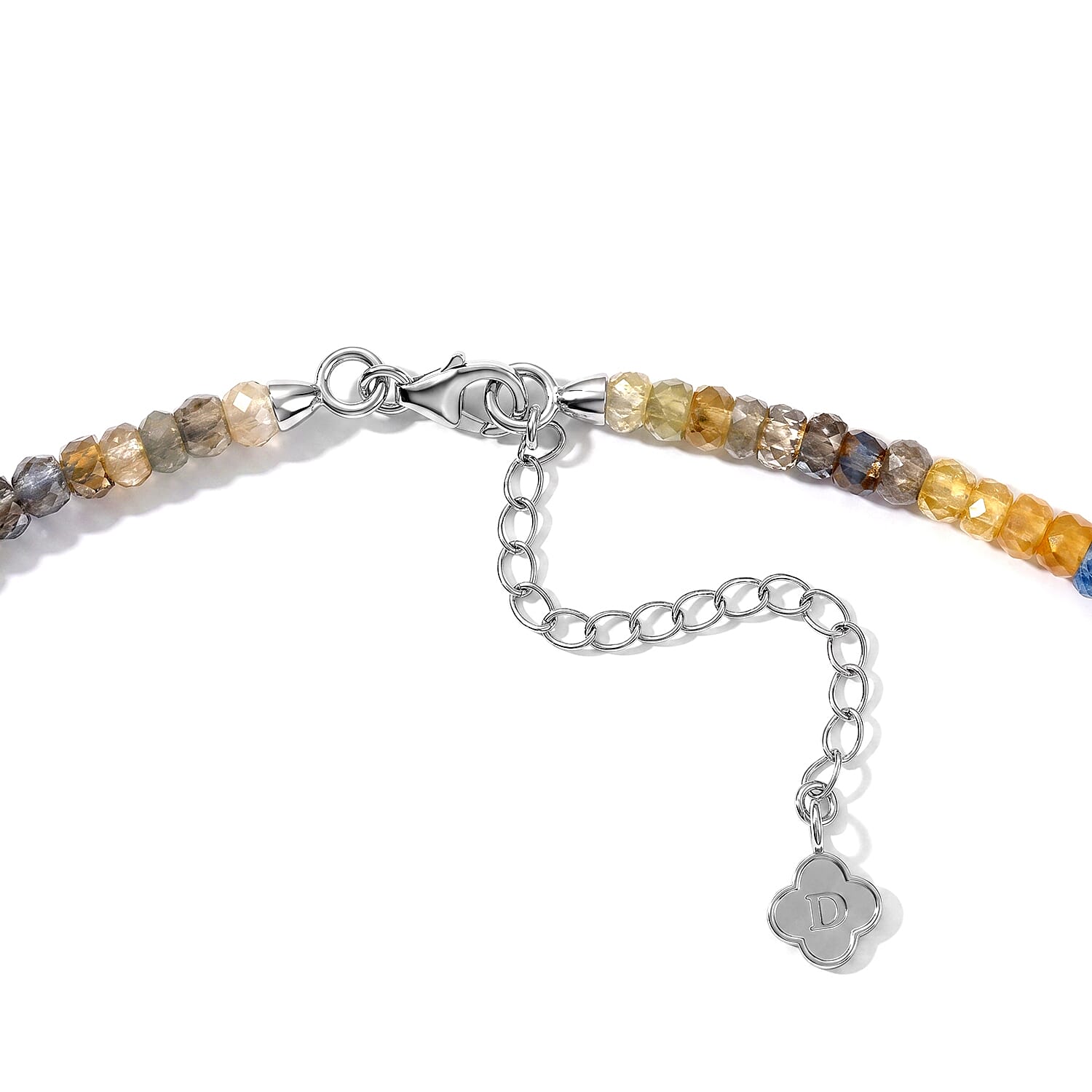 D'Joy Premium Natural Multi Sapphire 133.00 ctw Beaded Necklace in Rhodium Over Sterling Silver 18 Inches