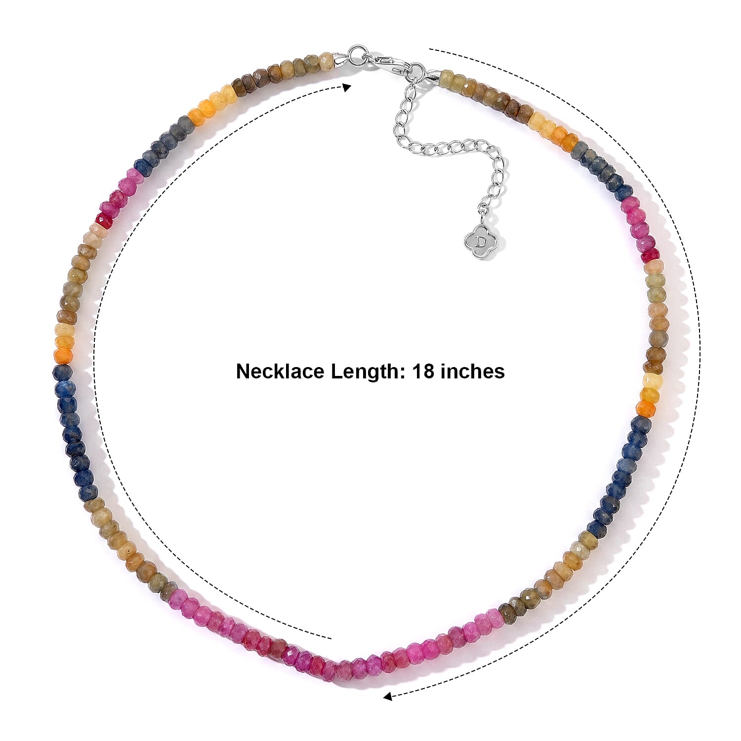 D'Joy Premium Natural Multi Sapphire 133.00 ctw Beaded Necklace in Rhodium Over Sterling Silver 18 Inches