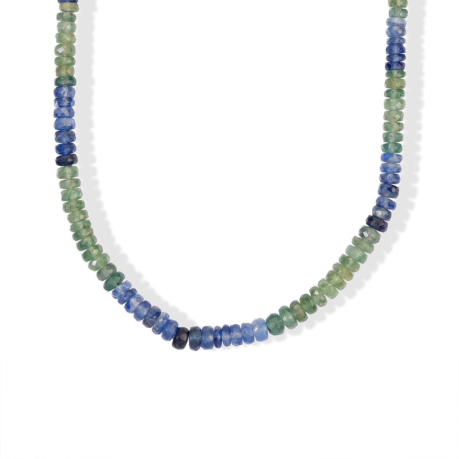 D'Joy Premium Green and Kashmir Blue Kyanite 55.00 ctw Beaded Necklace in Rhodium Over Sterling Silver 18 Inches