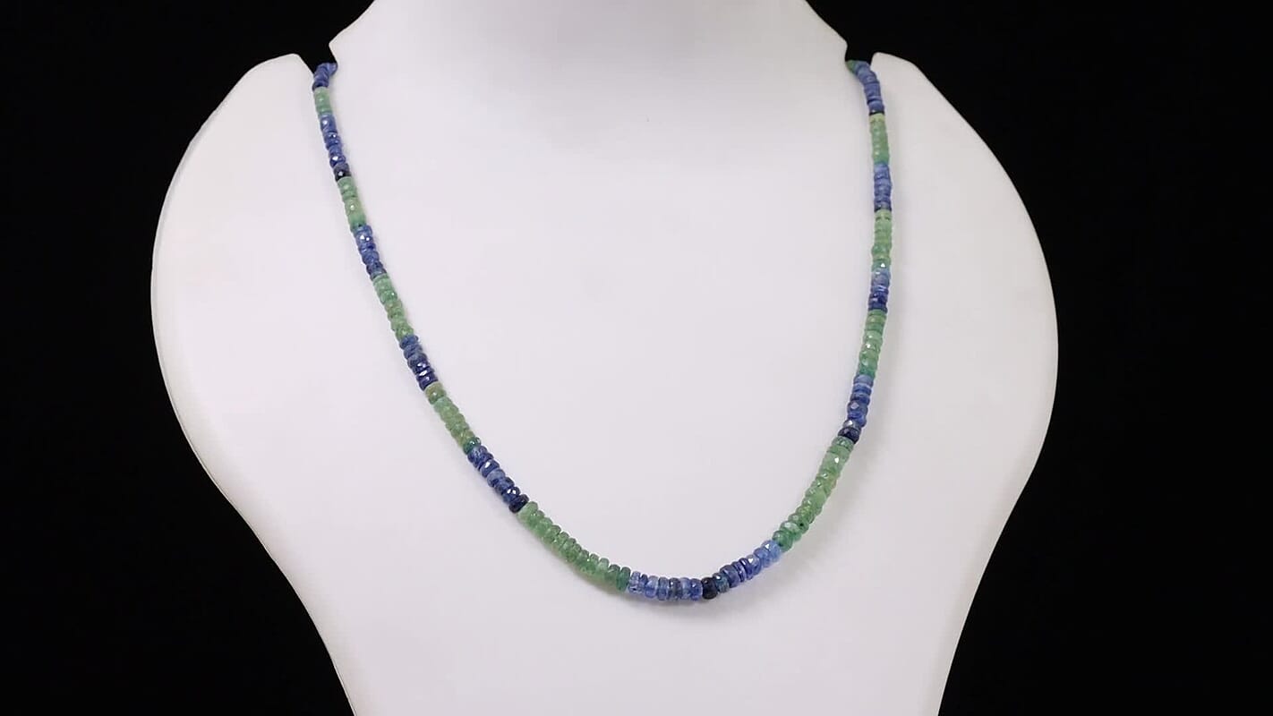 D''Joy Premium Green and Kashmir Blue Kyanite Beaded Necklace (18 Inches) in Rhodium Over Sterling Silver 50.00 ctw