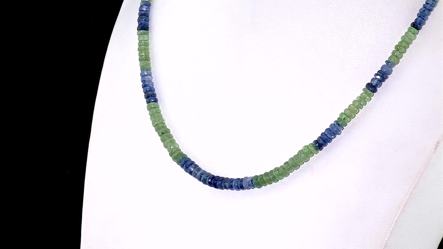 D''Joy Premium Green and Kashmir Blue Kyanite Beaded Necklace (18 Inches) in Rhodium Over Sterling Silver 50.00 ctw