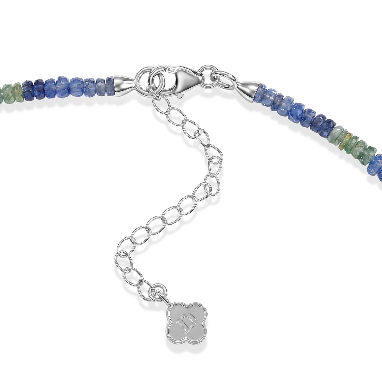 D'Joy Premium Green and Kashmir Blue Kyanite 55.00 ctw Beaded Necklace in Rhodium Over Sterling Silver 18 Inches