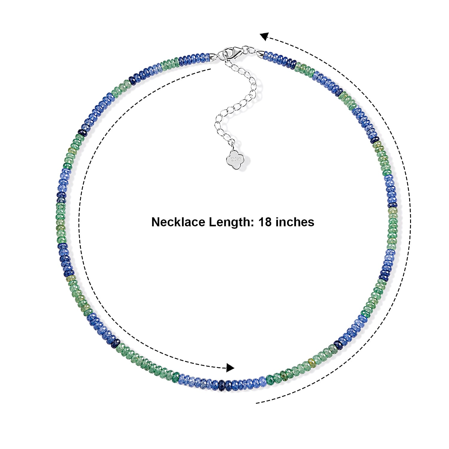 D'Joy Premium Green and Kashmir Blue Kyanite 55.00 ctw Beaded Necklace in Rhodium Over Sterling Silver 18 Inches