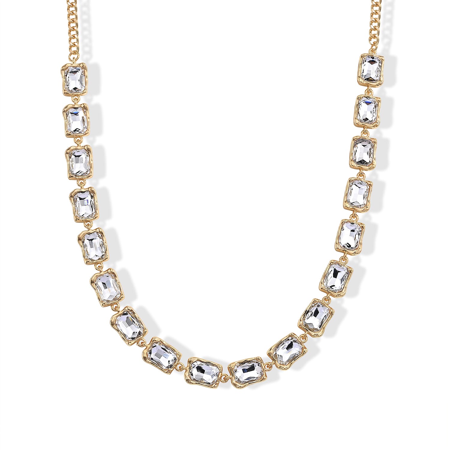 Celebrity Style White Glass Line Statement Necklace in Silvertone 20-22 Inches