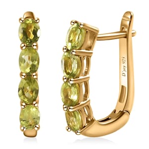 D'Joy Peridot 1.50 ctw Hoop Earrings in 14K Yellow Gold Over Sterling Silver