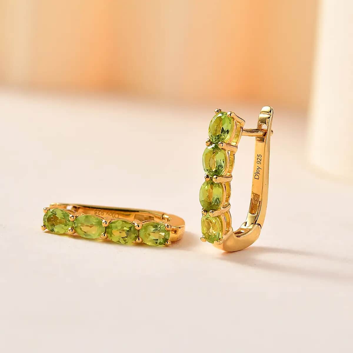 Peridot 1.50 ctw Huggie Hoop Earrings in 14K Yellow Gold Over Sterling Silver image number 1