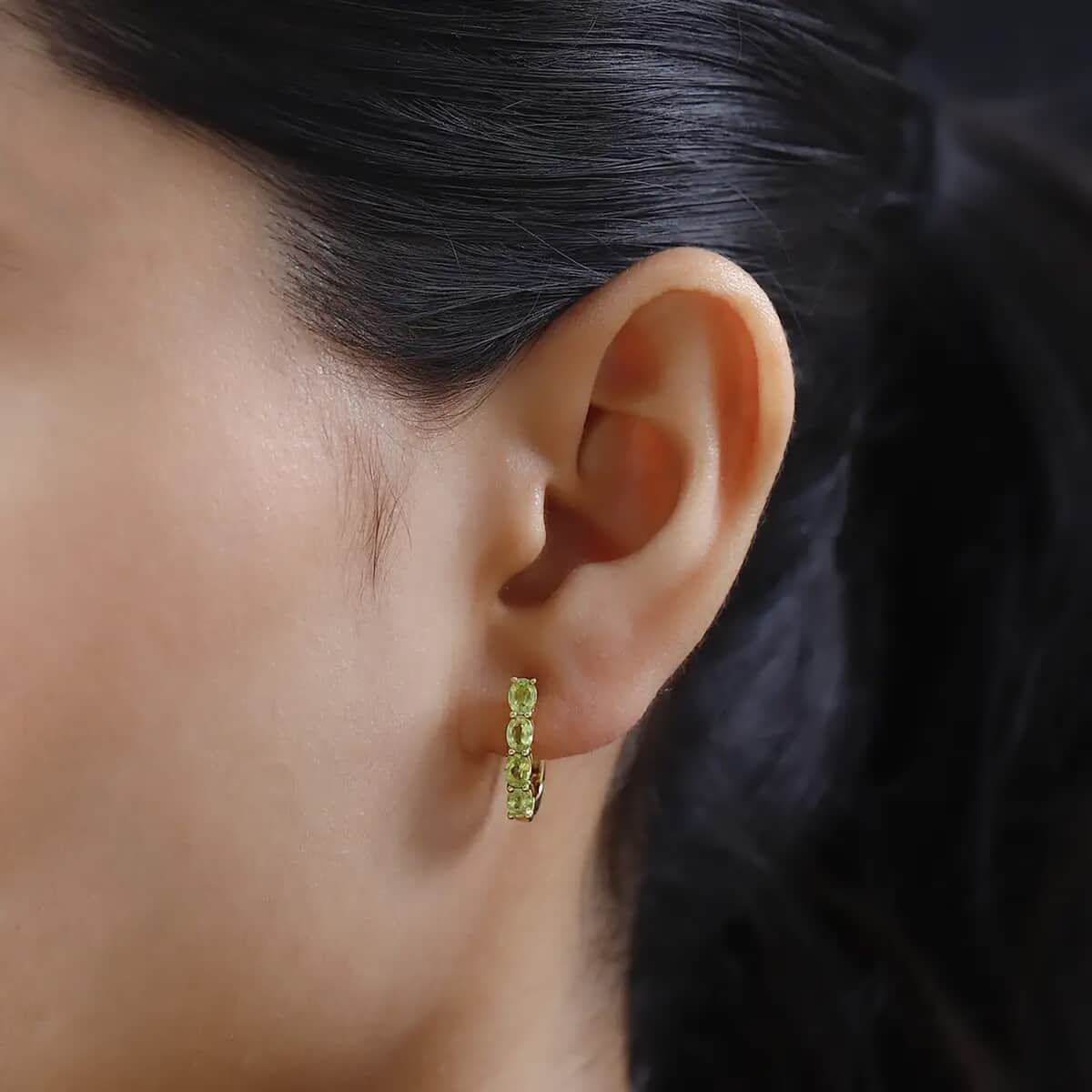 Peridot 1.50 ctw Huggie Hoop Earrings in 14K Yellow Gold Over Sterling Silver image number 8