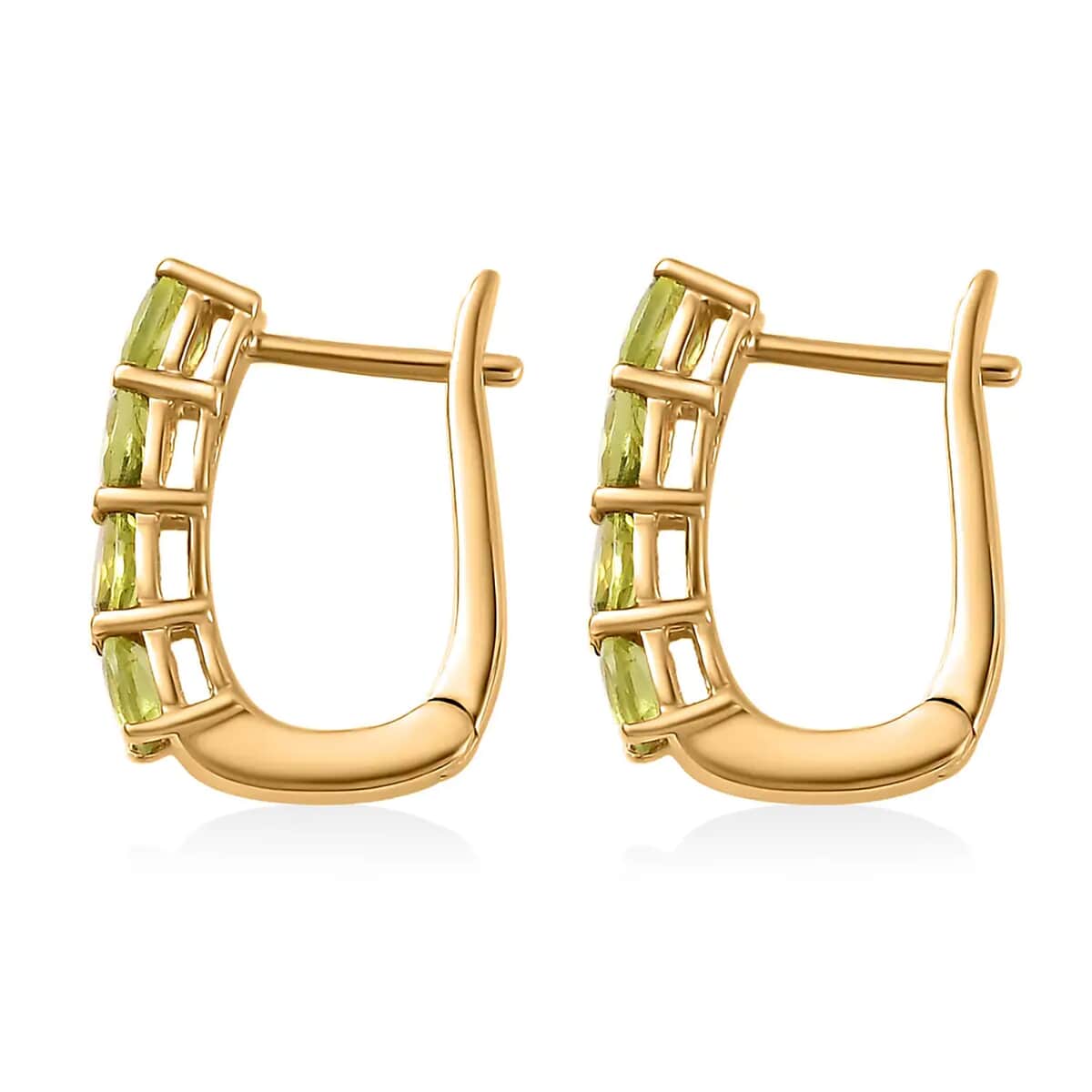 Peridot 1.50 ctw Huggie Hoop Earrings in 14K Yellow Gold Over Sterling Silver image number 9