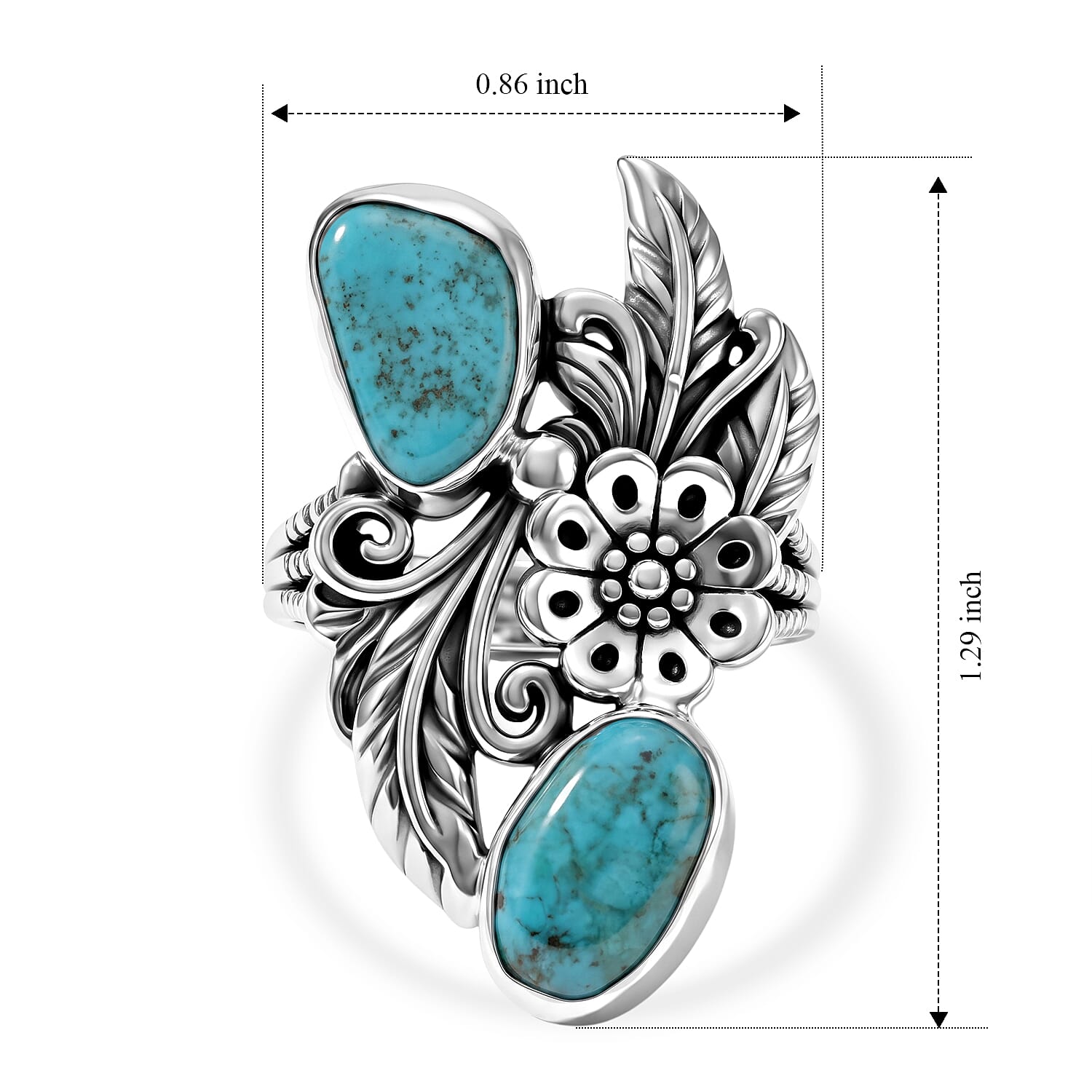 D'Joy Artisan Crafted Royal Hubei Blue Turquoise 3.40 ctw Southwest Style Ring in Sterling Silver (Size 6.0)