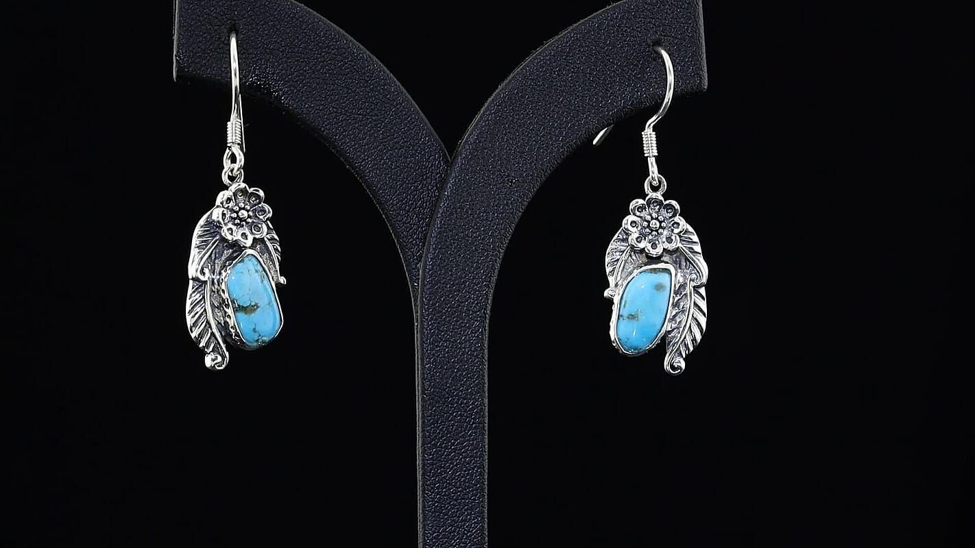 D''Joy Artisan Crafted Blue Turquoise 10.70 ctw Earrings in Sterling Silver