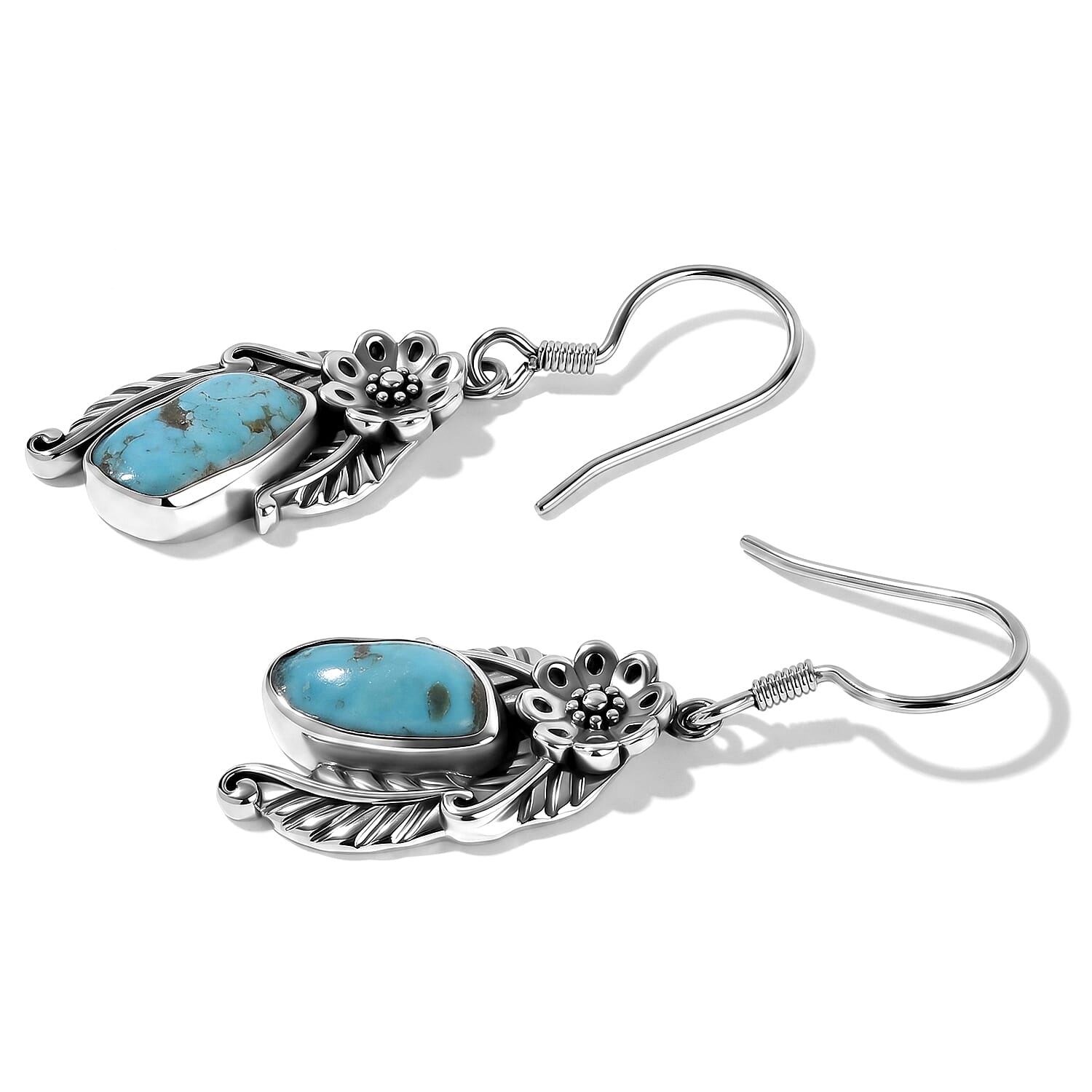 D'Joy Artisan Crafted Blue Turquoise 3.80 ctw Southwest Style Earrings in Sterling Silver