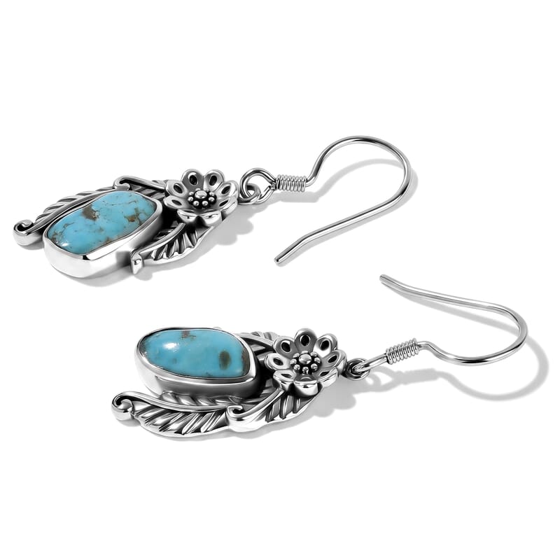 D'Joy Artisan Crafted Blue Turquoise 3.80 ctw Southwest Style Earrings in Sterling Silver