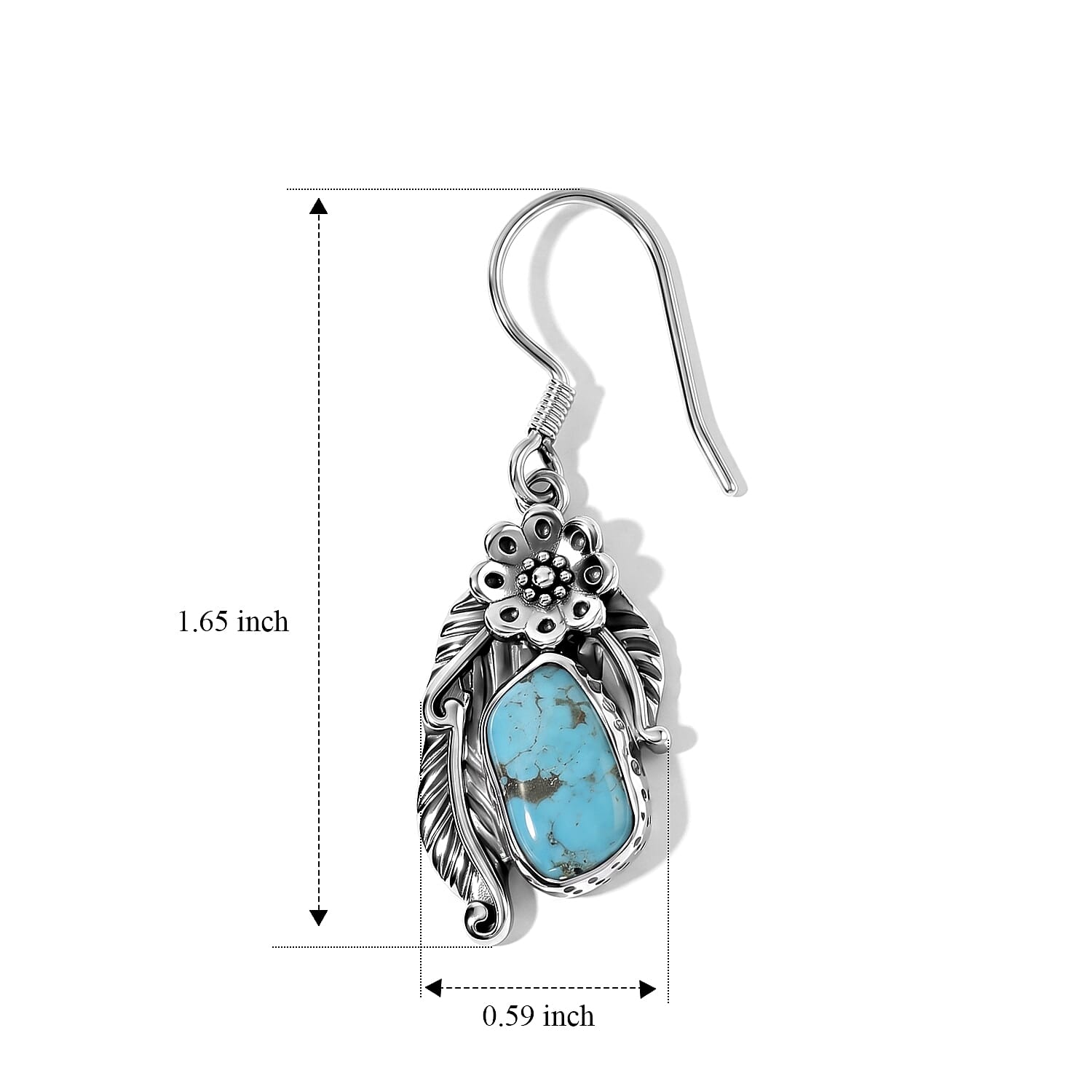 D'Joy Artisan Crafted Blue Turquoise 3.80 ctw Southwest Style Earrings in Sterling Silver