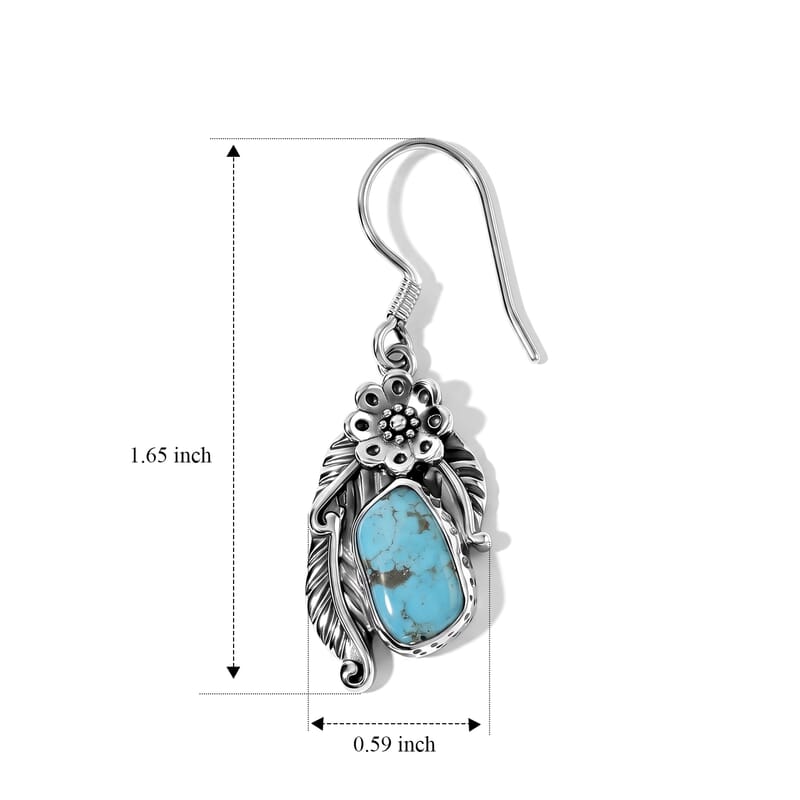 D'Joy Artisan Crafted Blue Turquoise 3.80 ctw Southwest Style Earrings in Sterling Silver