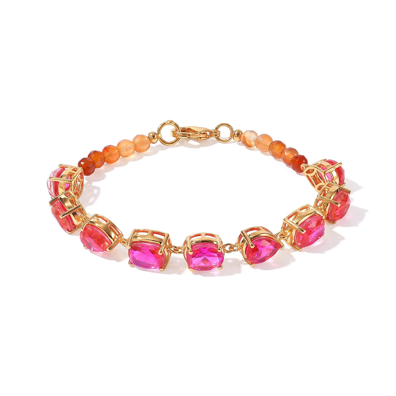 EverTrue Volcanic Triplet Quartz and Carnelian 23.20 ctw Bracelet in 18K YG Plated (6.50 In)