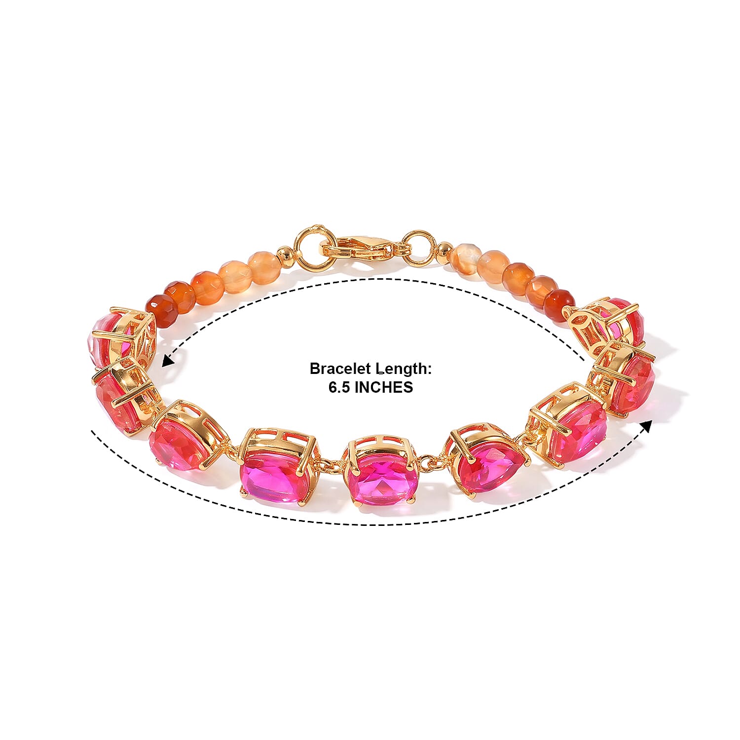 EverTrue Volcanic Triplet Quartz and Carnelian 23.20 ctw Bracelet in 18K YG Plated (6.50 In)