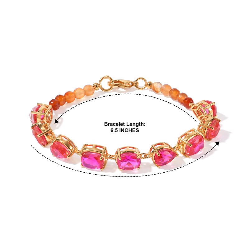 EverTrue Volcanic Triplet Quartz and Carnelian 23.20 ctw Bracelet in 18K YG Plated (6.50 In)