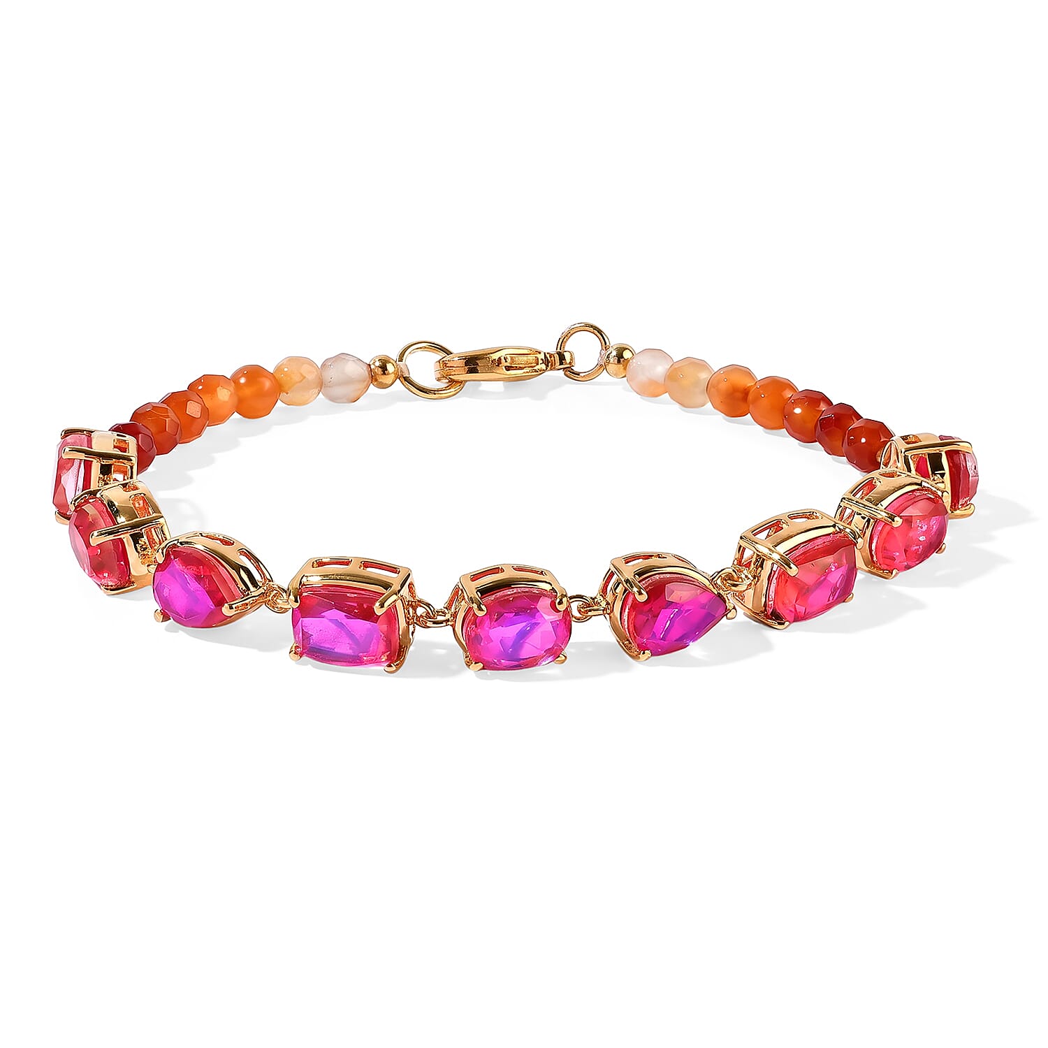 EverTrue Volcanic Triplet Quartz, Carnelian Bracelet in 18K YG Plated (6.50 In) 19.40 ctw