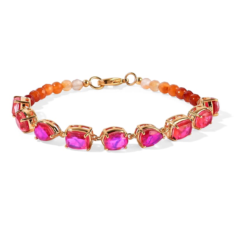 EverTrue Volcanic Triplet Quartz and Carnelian 19.40 ctw Bracelet in 18K YG Plated (7.25 In)