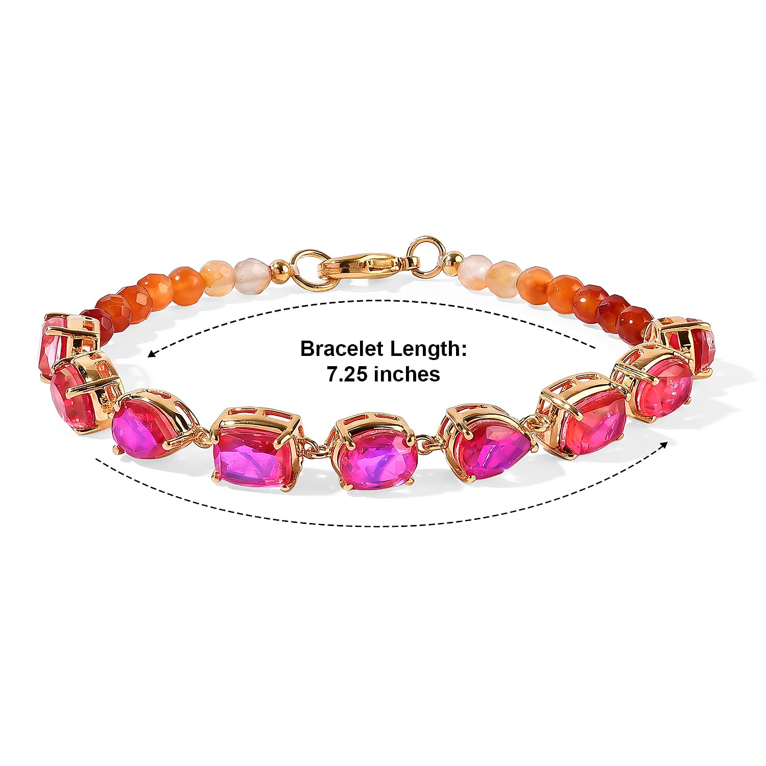EverTrue Volcanic Triplet Quartz and Carnelian 19.40 ctw Bracelet in 18K YG Plated (7.25 In)