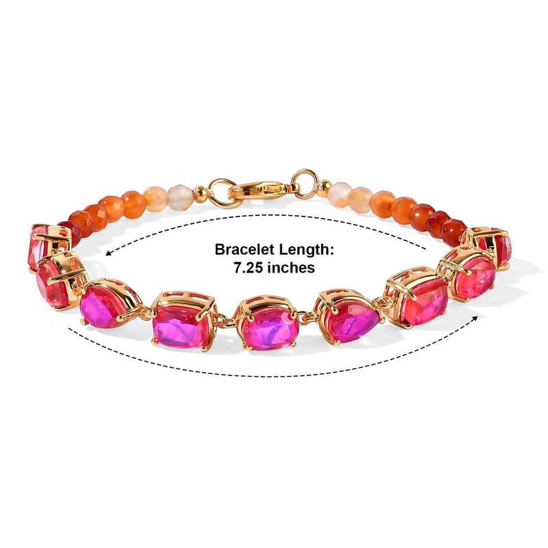 EverTrue Volcanic Triplet Quartz and Carnelian 19.40 ctw Bracelet in 18K YG Plated (7.25 In)