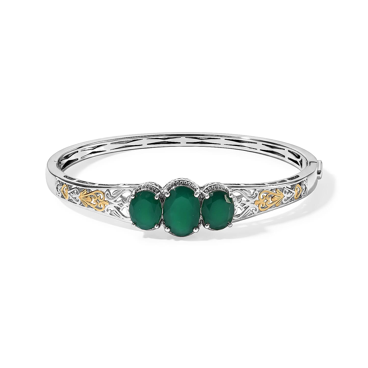 EverTrue Verde Onyx Full Bangle in 18K YG Plated and Platinum Bond 12.35 ctw