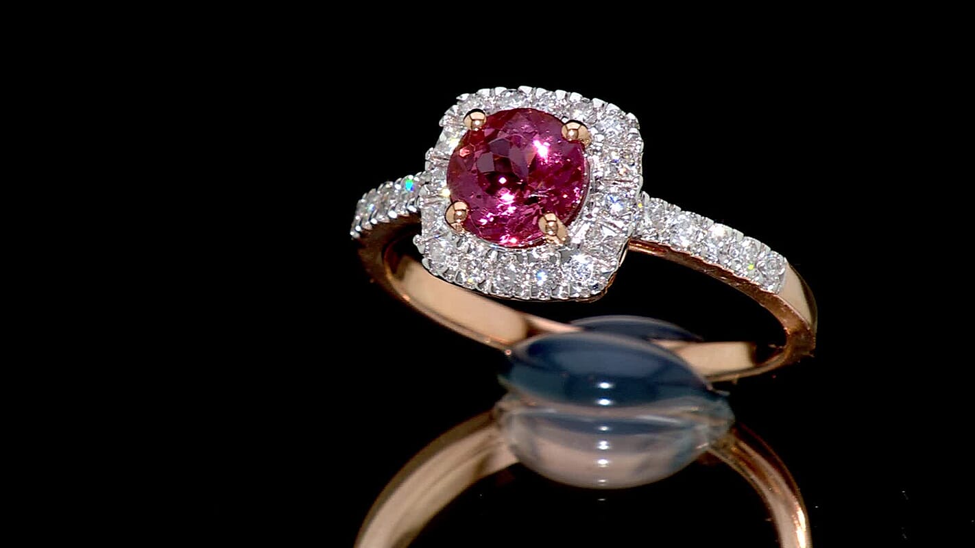 D''Joy Padparadscha Tourmaline , Moissanite Main Stone With Surrounding Stone Ring in Rhodium OverSterling Silver 1.49 ctw