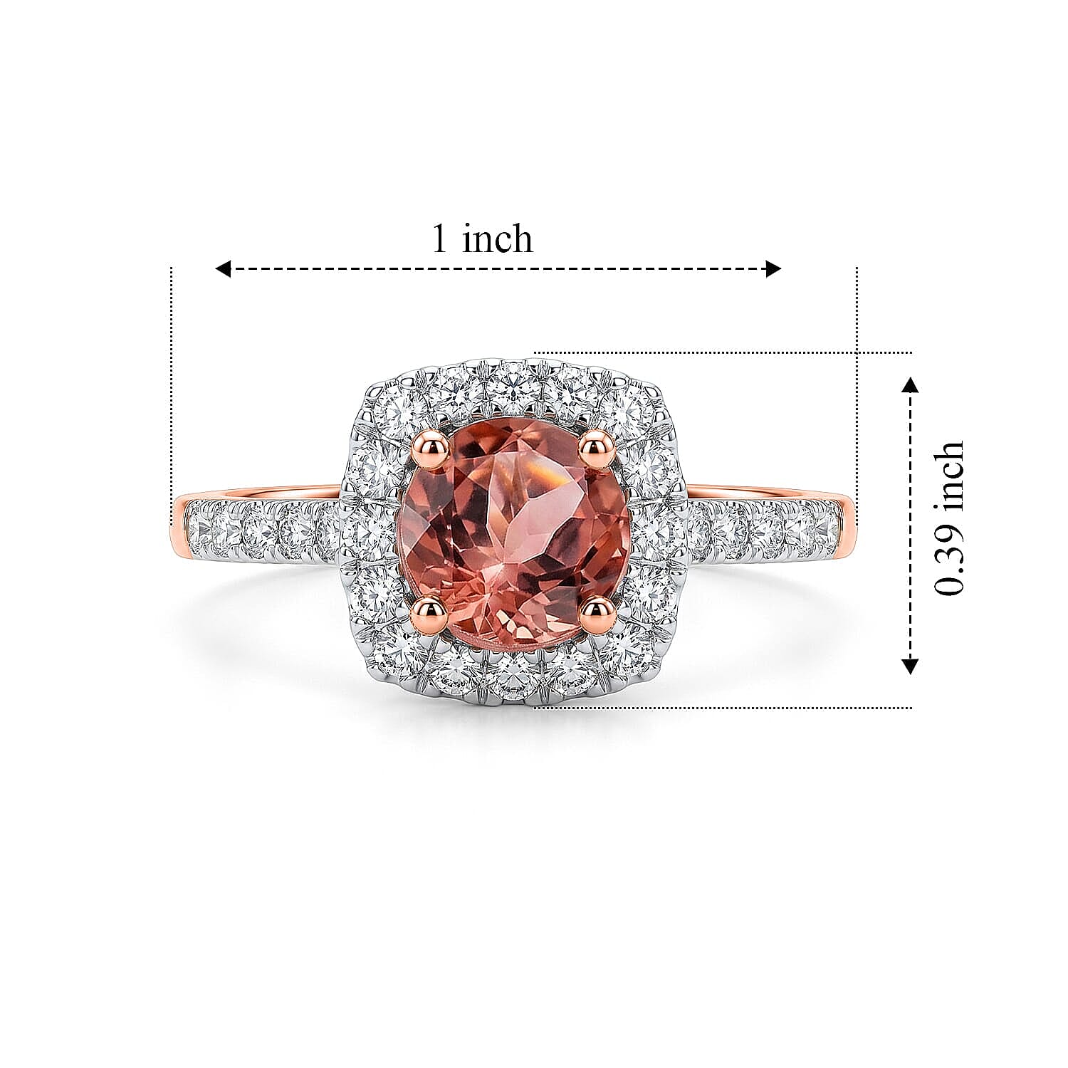 Certified and Appraised AAA Padparadscha Tourmaline and Luxuriant Lab Grown Diamond G-H SI 1.35 ctw Ring in 10K Rose Gold (Size 8.0)
