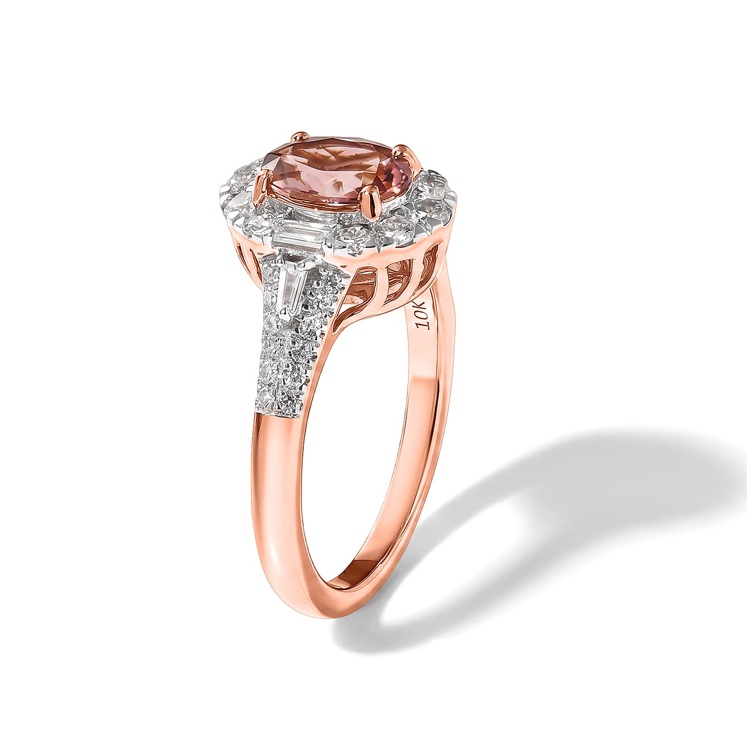 Certified and Appraised AAA Padparadscha Tourmaline and Luxuriant Lab Grown Diamond G-H SI 2.00 ctw Ring in 10K Rose Gold (Size 6.0)