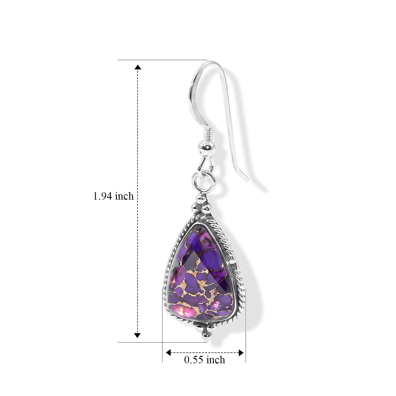 Santa Fe Style Mojave Purple Turquoise 5.00 ctw Drop Earrings in Sterling Silver
