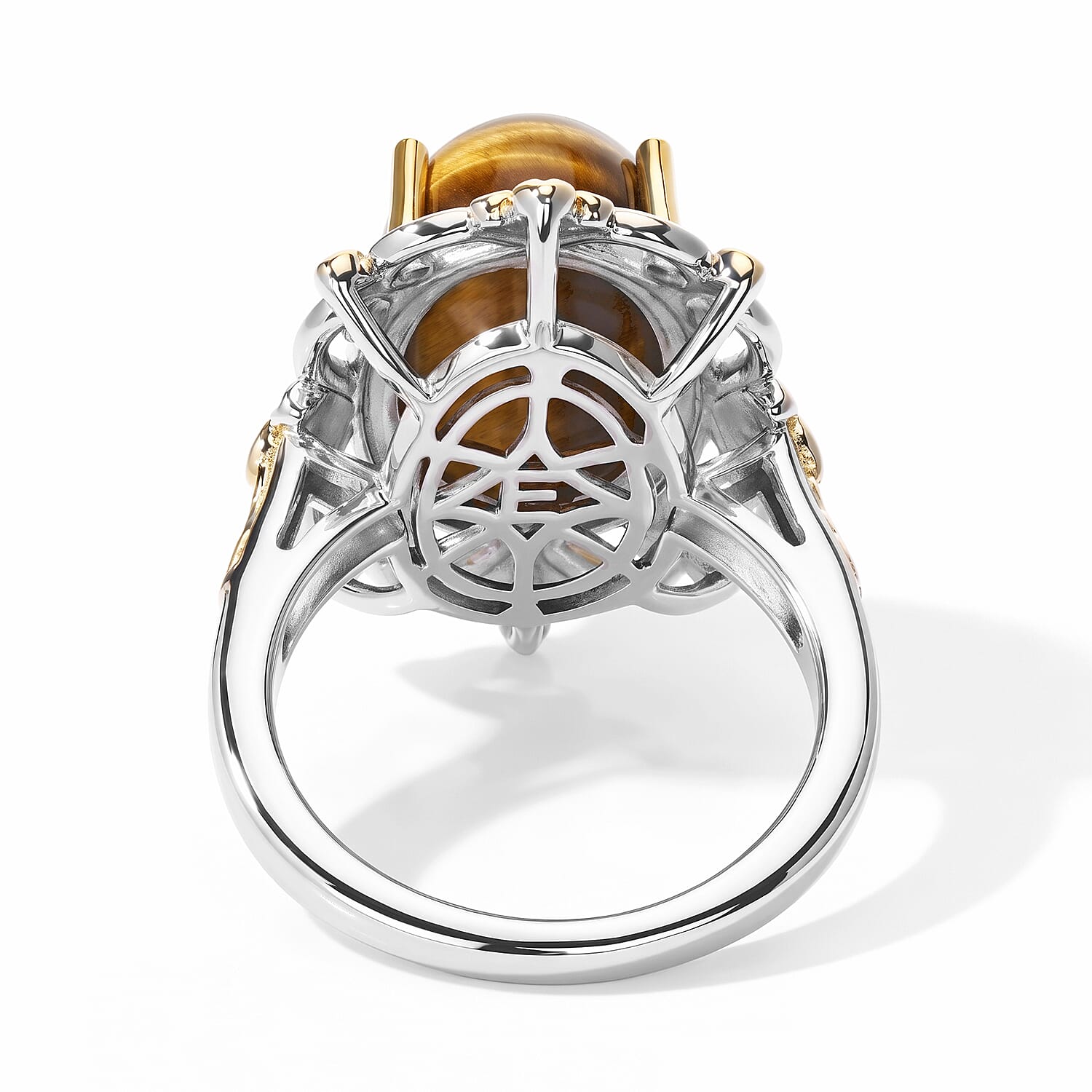 EverTrue Tiger's Eye 6.60 ctw Golden Filigree Ring in 18K YG Plated and Platinum Bond (Size 5.0)