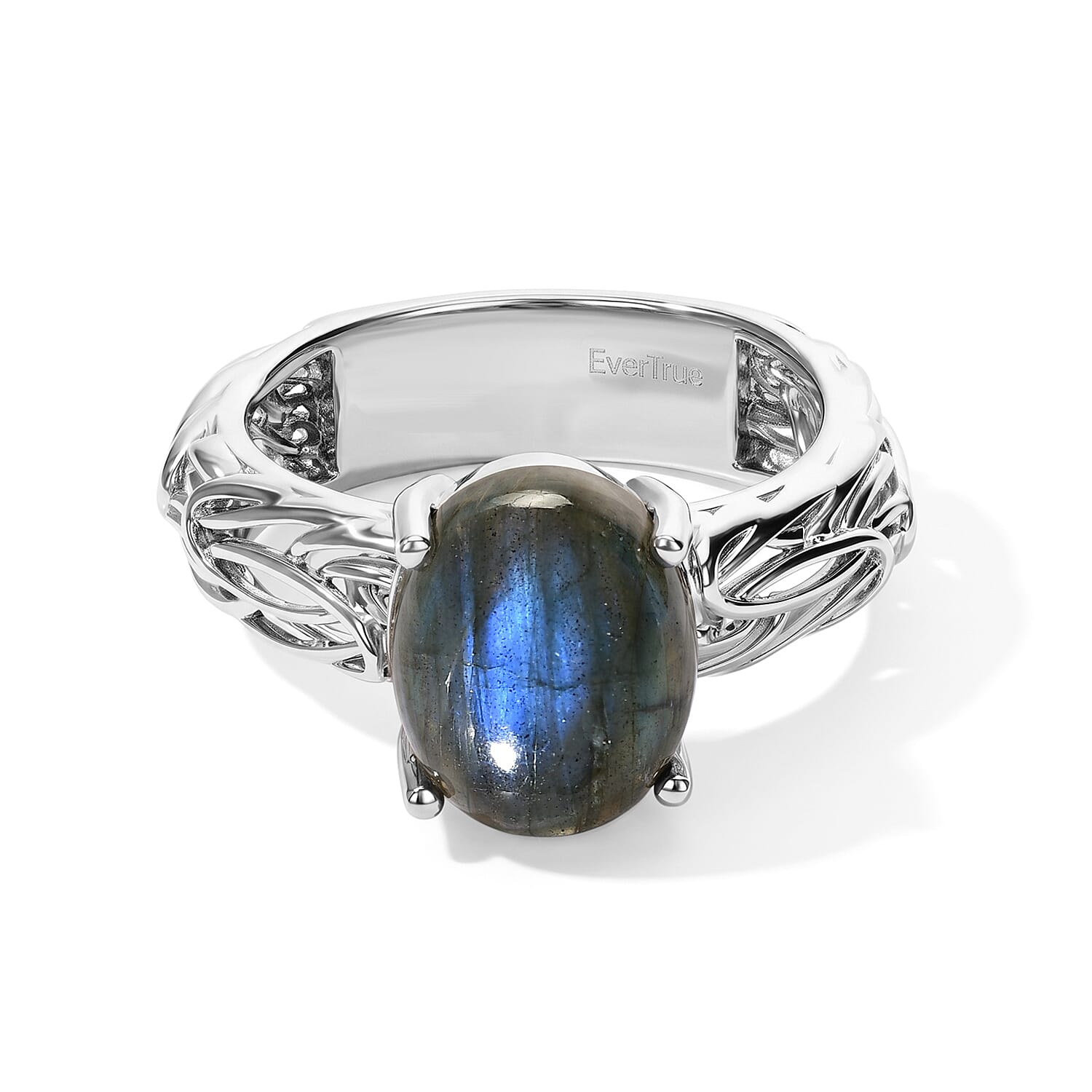 EverTrue AAA Malagasy Labradorite 4.40 ctw Celtic Aurora Ring in Platinum Bond (Size 6.0)