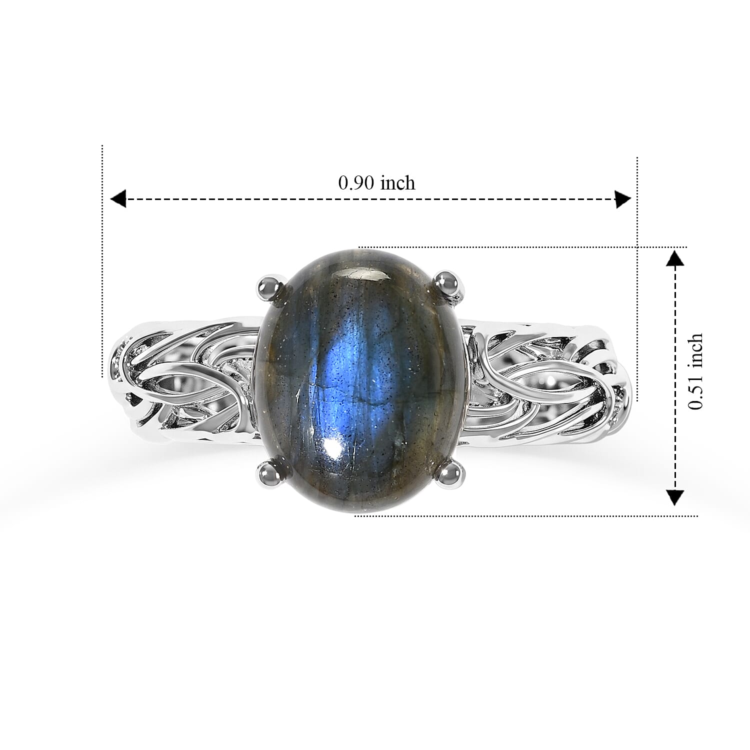 EverTrue AAA Malagasy Labradorite 4.40 ctw Celtic Aurora Ring in Platinum Bond (Size 6.0)