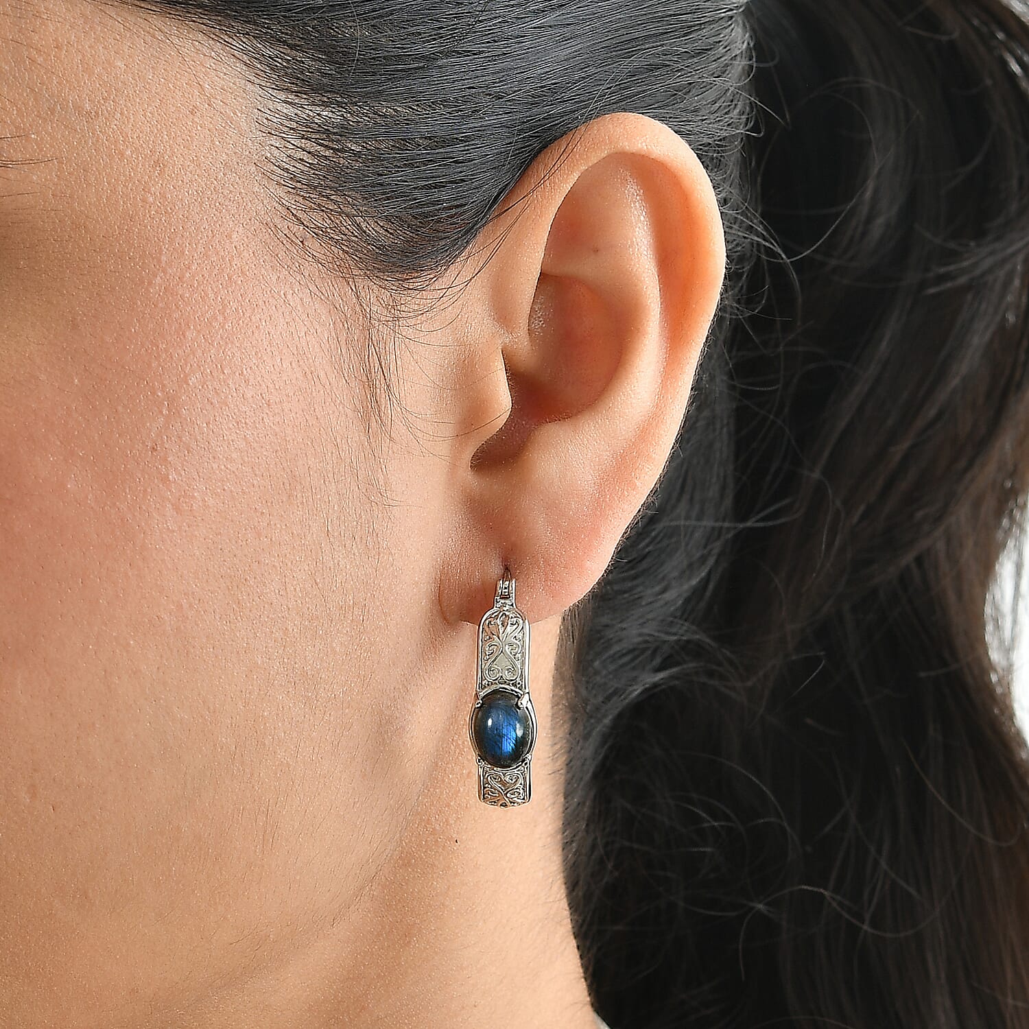 EverTrue AAA Malagasy Labradorite 4.50 ctw Celtic Aurora Hoop Earrings in Platinum Bond