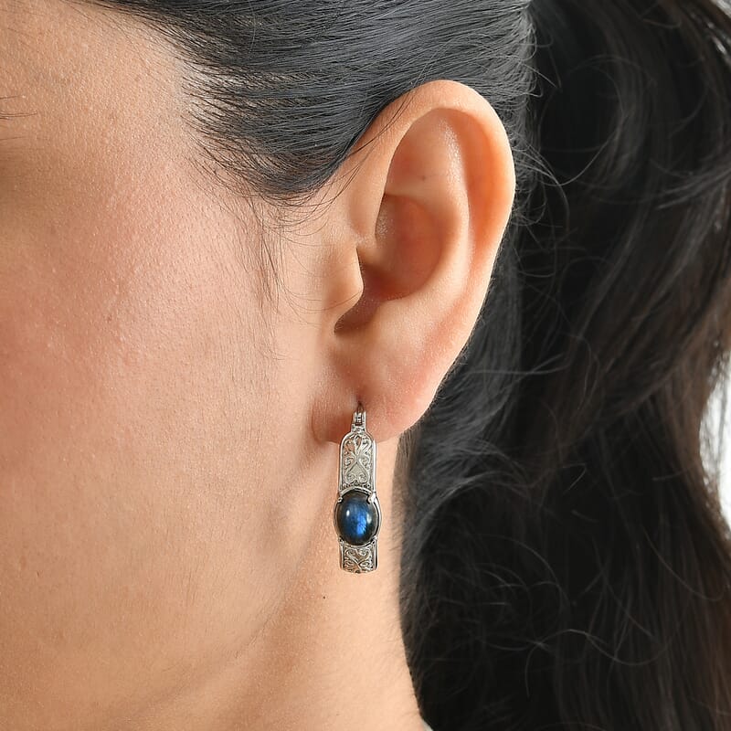 EverTrue AAA Malagasy Labradorite 4.50 ctw Celtic Aurora Hoop Earrings in Platinum Bond