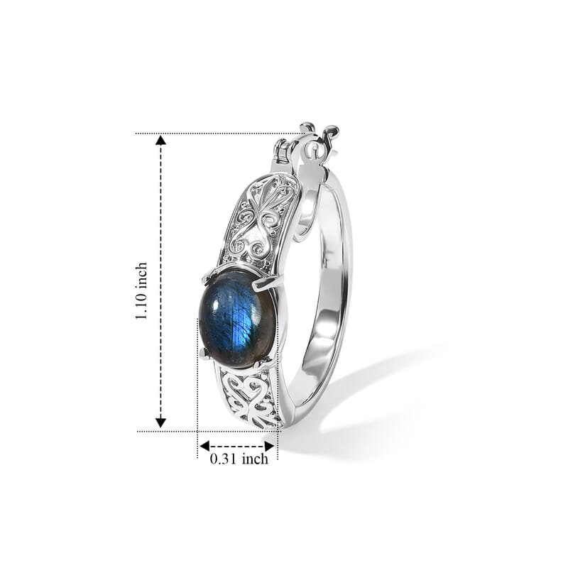 EverTrue AAA Malagasy Labradorite 4.50 ctw Celtic Aurora Hoop Earrings in Platinum Bond
