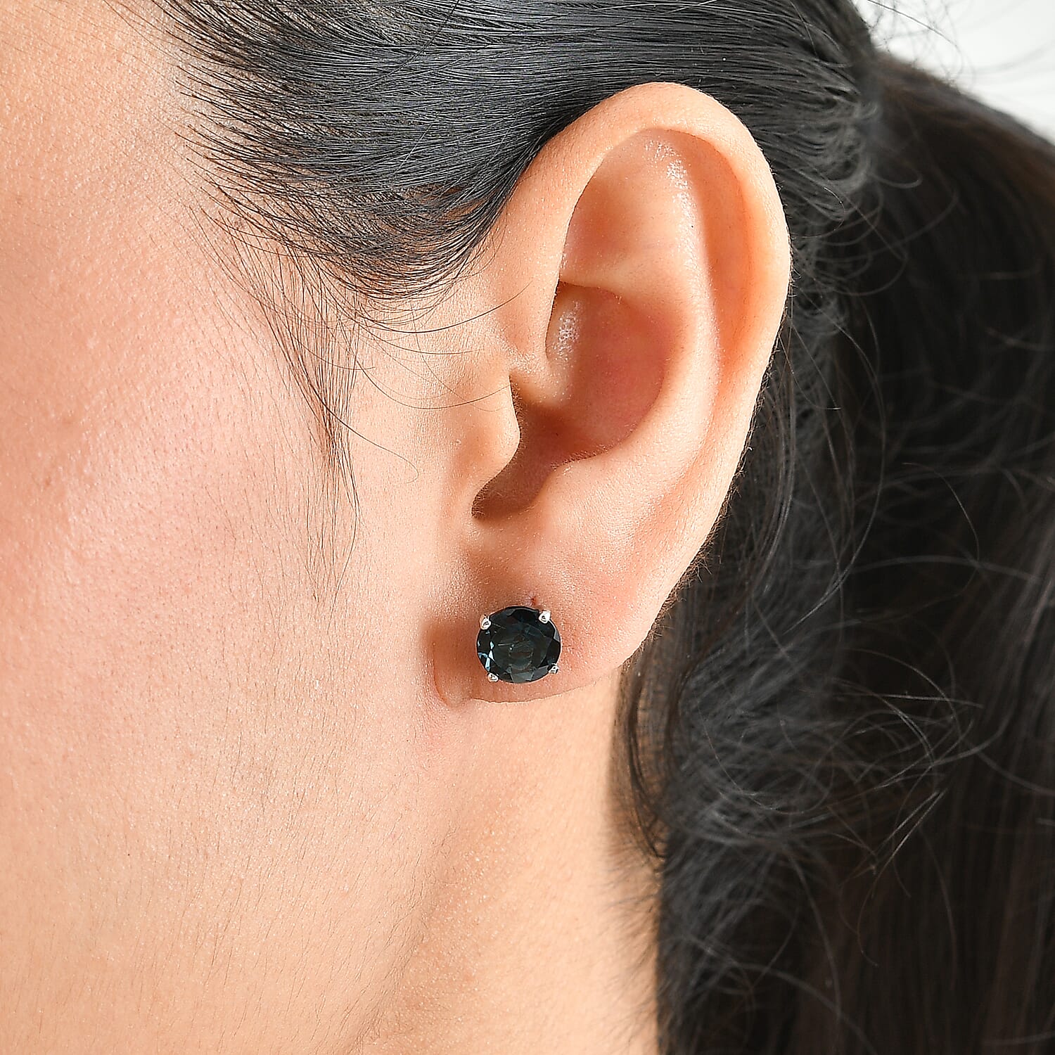 D'Joy London Blue Topaz 4.40 ctw Solitaire Stud Flat Back Earrings in Rhodium Over Sterling Silver
