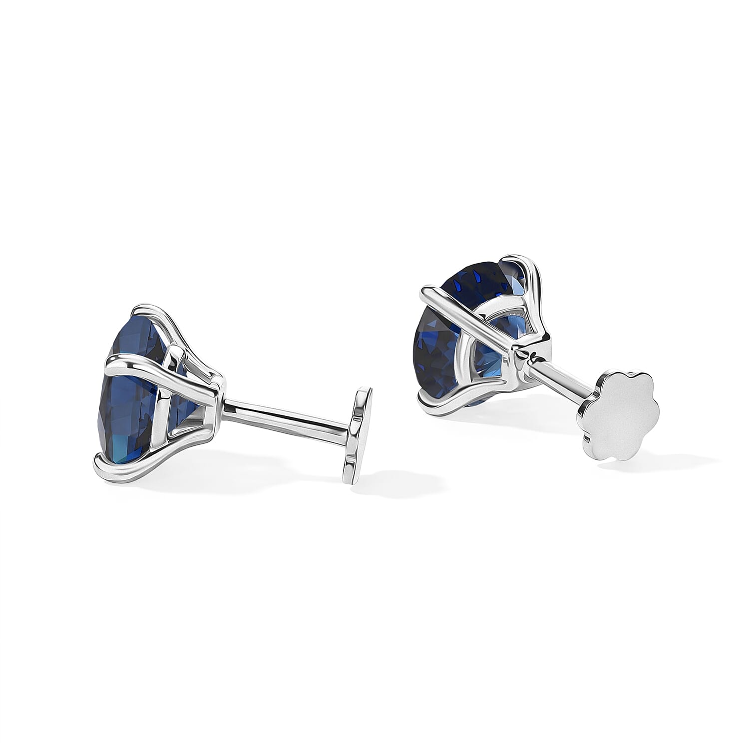 D'Joy London Blue Topaz 4.40 ctw Solitaire Stud Flat Back Earrings in Rhodium Over Sterling Silver